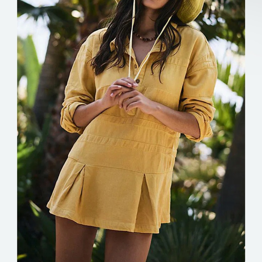 Free People Yellow Mini Dress Size S Flawed